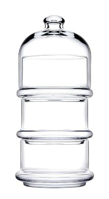 Pasabahce 3-Layer Stackable Service Bowl Set With Dome Lids, Set Of 3 Transparent Glass Containers, Elegant &amp; Space-Saving Design