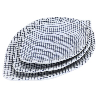 طقم صحن تقديم بورسلين من سيف غاليري، على شكل ورقة، 3 قطع - أبيض