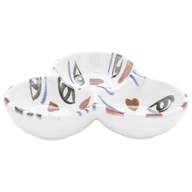 صحن تقديم بورسلين معرض السيف دائري ثلاثة أقسام متعدد الالوان