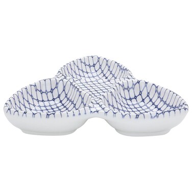 صحن تقديم بورسلين السيف غاليري، 17x17x3.4 سم، 3 أقسام - أبيض وأزرق