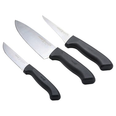 سيف غاليري طقم سكاكين فولاذية من 3 قطع مع حقيبة - أسود