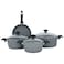 Granite Cookware Set with Glass Lid, 7 Pieces, Turkish - Gray