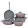 Turkish Pink Granite Set With Stainless Steel Handle Glass Cover, 9 Pieces