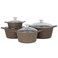 Saif Gallery Granite Cookware Set (Turkish) 8 Pieces Glass Lid - Brown
