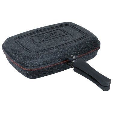 مقلاة جرانيت على الوجهين، 34 سم، مستطيلة - أسود