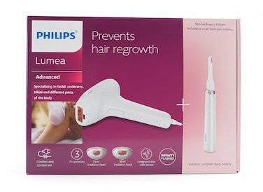 فيليبس لوميا أدفانسد جهاز إزالة الشعر بتقنية IPL مع ملحقين للجسم والوجه + ماكينة تشذيب القلم ساتان كومباكت