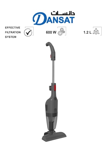 مكنسة كهربائية محمولة من دانسات - 2 في 1 - سلك بطول 5 أمتار مع قابس BS سعة 1.2 لتر وقوة 600 وات Danvc612St رمادي/أحمر
