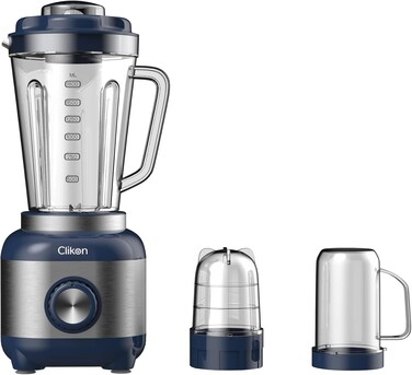 خلاط عصير 3 في 1 بمحرك نحاسي قوي 600 واط وشفرات حادة من الفولاذ المقاوم للصدأ 1.8 وبرطمانات غير قابلة للكسر كليك اون - CK2684 ازرق