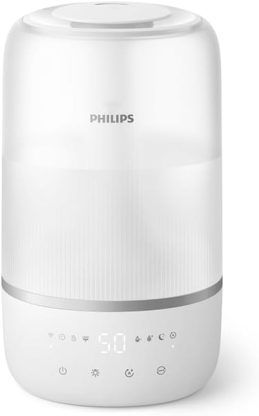 مرطب هواء فيليبس صغير ولكنه قوي، 3 لتر، تعبئة علوية، رذاذ مرئي عالي للغاية، 250 مل/ساعة، وقت تشغيل 32 ساعة، هادئ للغاية، ضوء ليلي، جدولة ذكي، للغرف حتى 38 م مربع، أبيض (HU1509/00)