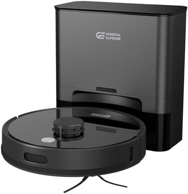 جنرال سوبريم مكنسة روبوت كنس ومسح، واي فاي، توجيه عن طريق الليزر، منصة لتفريغ الغبار، اسود GSVCRDZ