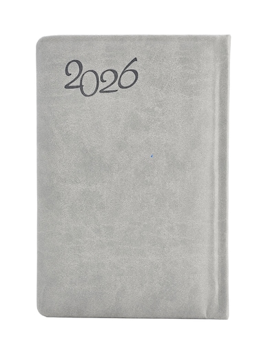أجندة 2026 جلد صناعي مقاس A5، ورق سميك، مخطط يومي - رمادي