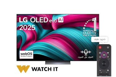 تلفزيون LG OLED evo AI C5 مقاس 77 بوصة بدقة 4K 144Hz ومدعوم بجهاز التحكم AI Magic remote وواجهة webOS25 طراز عام 2025 - OLED77C56LA