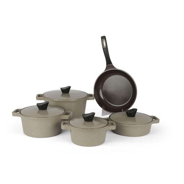 9-Piece Korean Granite Cookware Set, Dark Beige