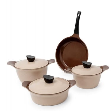 طقم أواني طهي من الجرانيت الكوري ، 7 قطع ، بيج