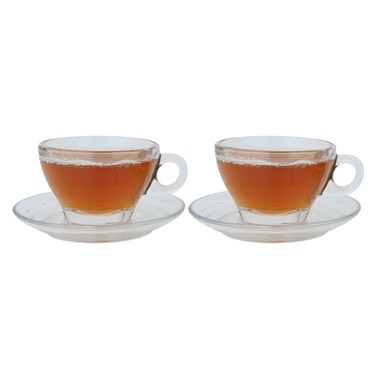 Cafe Saif Gallery Latte Cup Set, 260 ml, with Saucer, 4 Pieces - Clear