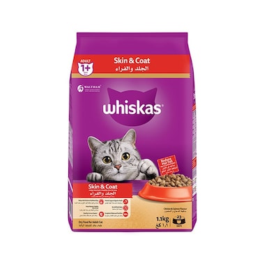 Whiskas Skin and Coat Chicken and Salmon Flavour Dry Cat Food - 1.1 kg