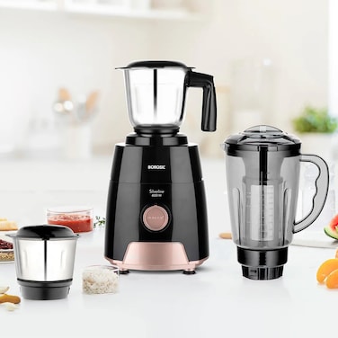 خلاط متعدد الاستخدامات 3 في 1 بقوة 600 واط   محرك قوي مع التحكم في السرعة ووضع النبض   وعاء كبير غير قابل للكسر بسعة 1.5 لتر + وعاء للطحن + وعاء لفرم اللحوم   للطحن الجاف والرطب