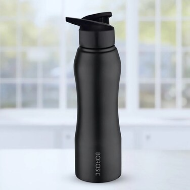 Grip-n-Sip stainless steel water bottle, Black 750 ml