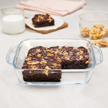 طبق خبز مربع مع مقبض 800 مل   آمن للمايكروويف والفرن   رائع للكيك، السوفليه، البولاو، الباستا، الحلوى والسبزي   زجاج شفاف للتقديم