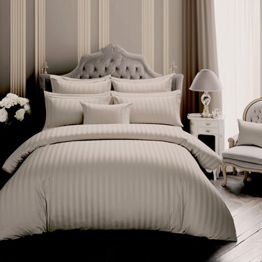 ماستر هومز تيكستا، مفرش فندقي مفرد من مايكروفايبر، يناسب سرير بحجم 120 سم × 200 سم، 5 قطع، مع الحشوة القابلة للنزع، بتصميم خطوط فندقية، رمادي جديد