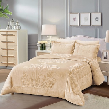 Velvet Comforter Sets, 7 Pcs King Size, Fits 200 x 200 cm Double Size Bed, With Removable Filling, Soft, Warm, Camel 68