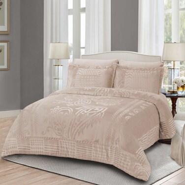 طقم لحاف مخملي، 7 قطع حجم كينج، يناسب سرير 200 × 200 سم مزدوج الحجم،مع الحشوة القابلة للنزع، ناعم، دافئ، بنفسجي جملي