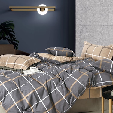 Cotton Floral Comforter Sets, Fits 160 x 200 cm Queen Size Bed, 5 Pcs, 100% Cotton 200 Thread Count, With Removable Filling, Dark Grey