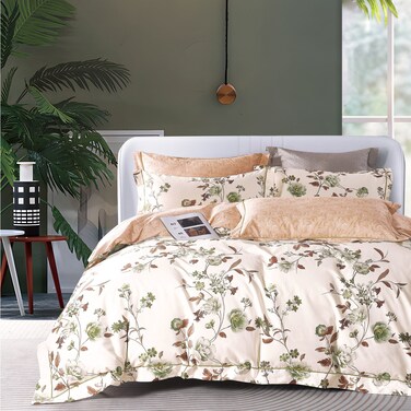 مفرش صيفي مزدوج من  قطن، يناسب سرير بحجم 200 × 200 سم، 9 قطع، 100% قطن 200 غرزة، مع الحشوة القابلة للنزع، جمل