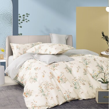 مفرش صيفي ممفرش صيفي مفرد من قطن، يناسب سرير بحجم 120 × 200 سم، 5 قطع، 100% قطن 200 غرزة، مع الحشوة القابلة للنزع، أوف وايت