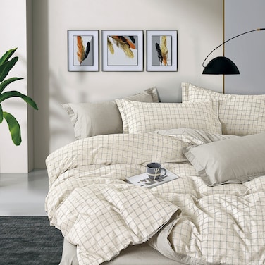 Cotton Floral Comforter Sets, Fits 120 x 200 cm Single Size Bed, 5 Pcs, 100% Cotton 200 Thread Count, With Removable Filling, Camel