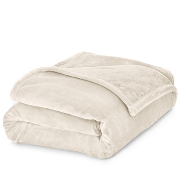 بطانية مخمل خفيفه بمقاس مفرد، 350 جم/متر مربع، 230 × 170 سم، صوف إضافي فائق النعومة لجميع فصول السنة، تستخدم كغطاء للسرير والأَرِيكَة، كريمي