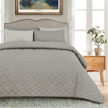 مفرش مضغوط مفرد من المايكروفايبر، يناسب سرير بحجم 120 × 200 سم، 3 قطع، رمادي