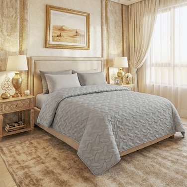 3Piece Microfiber Bedspread Set, Fits 120 x 200 cm Single Size Bed, Single Size Compressed Comforter Set,Grey
