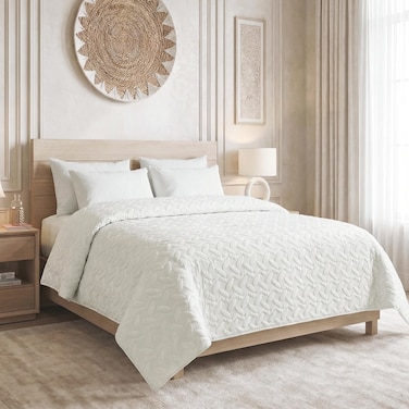 4Piece Microfiber Bedspread Set, Fits 200 x 200 cm Double Size Bed, King Size Compressed Comforter Set,Ivory