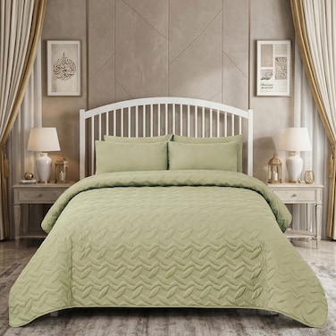 4Piece Microfiber Bedspread Set, Fits 200 x 200 cm Double Size Bed, King Size Compressed Comforter Set,Light Green