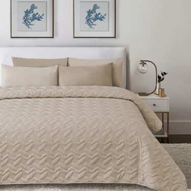 3Piece Microfiber Bedspread Set, Fits 160 x 200 cm Queen Size Bed, Queen Size Compressed Comforter Set,Medium Beige