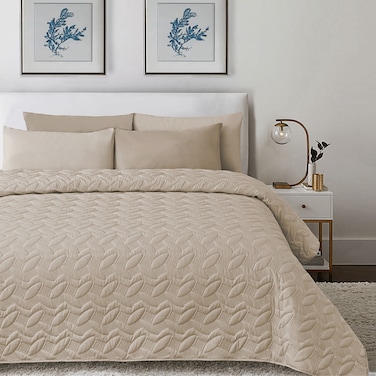 3Piece Microfiber Bedspread Set, Fits 120 x 200 cm Single Size Bed, Single Size Compressed Comforter Set,Medium Beige