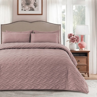 مفرش مضغوط مزدوج من المايكروفايبر، يناسب سرير بحجم 200 × 200 سم، 4 قطع، رمادي بنفسجي