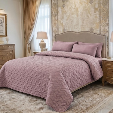 3Piece Microfiber Bedspread Set, Fits 160 x 200 cm Queen Size Bed, Queen Size Compressed Comforter Set,Purple Grey