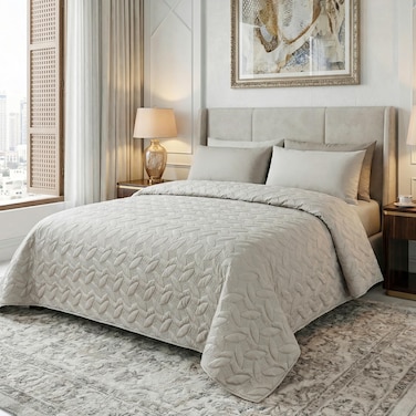 4Piece Microfiber Bedspread Set, Fits 200 x 200 cm Double Size Bed, King Size Compressed Comforter Set,Silver Grey