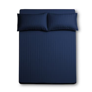 Queen Microfiber Sheet Set, Queen Size 3 Pieces, Hotel Stripes Design, Dark Blue