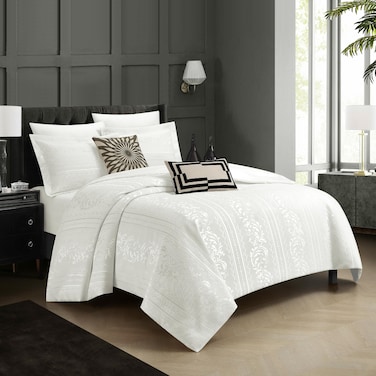 Polyester Jacquard  Comforter Sets, Fits 200 x 200 cm Bed, With Removable Filling, 9 Pcs King Size, Soft, Breathable,  Elegant, Ivory