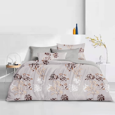 Microfiber Printed Comforter Sets, Fits 160 x 200 cm Queen Size Bed, 4 Pcs, With Soft Filling, Light Grey