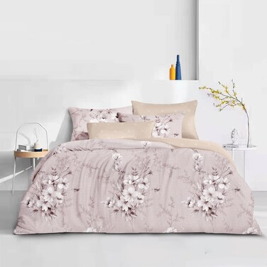 Microfiber Printed Comforter Sets, Fits 160 x 200 cm Queen Size Bed, 4 Pcs, With Soft Filling, Light Coffee