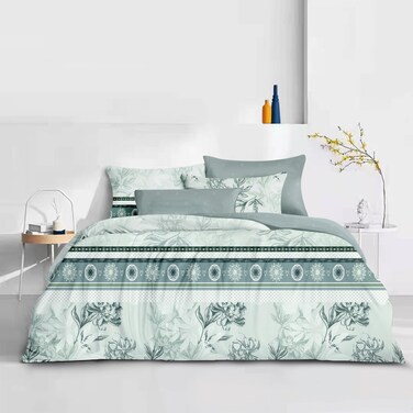 مفرش صيفي مفرد من مايكروفايبر، يناسب سرير بحجم 120 سم × 200 سم،  4 قطع، مع الحشوة، أخضر فاتح