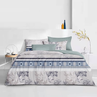 Microfiber Printed Comforter Sets, Fits 160 x 200 cm Queen Size Bed, 4 Pcs, With Soft Filling, Light Grey