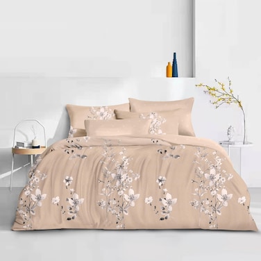 Microfiber Printed Comforter Sets, Fits 120 x 200 cm Single Size Bed, 4 Pcs, With Soft Filling, Camel