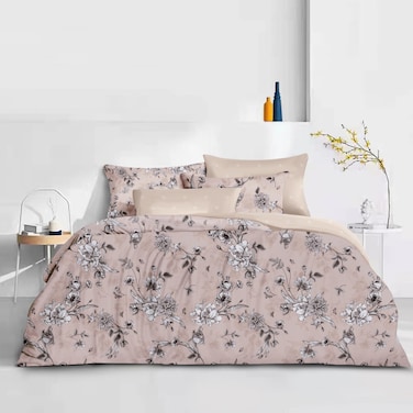 Microfiber Printed Comforter Sets, Fits 160 x 200 cm Queen Size Bed, 4 Pcs, With Soft Filling, Light Coffee