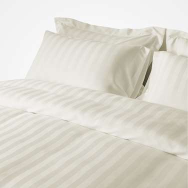 Microfiber Hotel Duvet Cover Sets, Fits 200 cm x 200 cm Size Bed,  6 Pcs King Size, Hotel Stripe Pattern, Cream