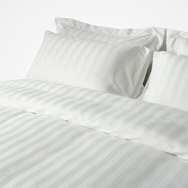 غطاء لحاف فندقي مفرد ونص من مايكروفايبر، يناسب سرير بحجم 200 سم × 160 سم، 4 قطع، بتصميم خطوط فندقية، عاجي